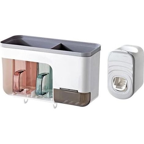 Porte-brosse à dents, organisateur de bain de bouche avec crochet porte-brosse à dents - 2 tasses + distributeur de dentifrice (1/5)