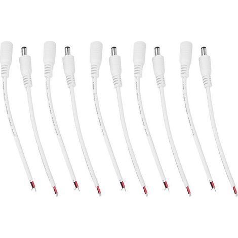 Jeffergarden 5 paires 5.5x2.1mm mle femelle DC Power Barrel Plug Jack connecteur cble fil (blanc)-