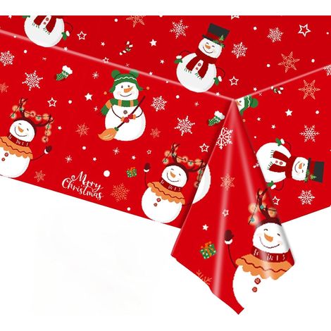 Noël Nappe Plastique Rectangulaire Anti Tache,137274cm Bonhomme de Neige Nappe de Table Rouge Rectangulaire Imperméables Lavable Extensible,pour Décoration Table,Anniversaire,Fournitures Noël Fête (1/5)