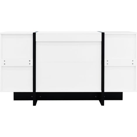 Buffet moderne blanc laqué avec 2 portes et 4 tiroirs, rangement spacieux, pour salon ou salle à manger (1/5)