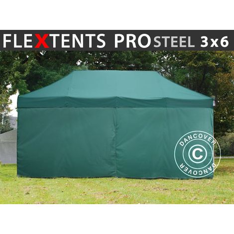 Pop up gazebo FleXtents PRO Steel 3x6 m Green, incl. 6 sidewalls (1/2)