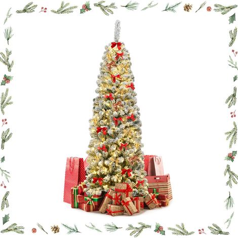 GOPLUS 184CM Sapin de Noël avec 250 Lumières LED,Flocage à Crayons Arbre Épais et Réaliste avec 500 Branches en PVC,Base en Fer (1/5)