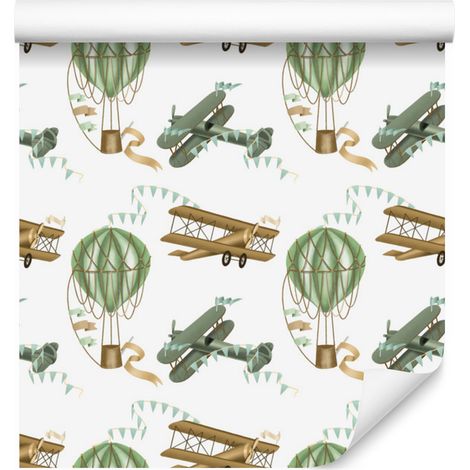 Retro-Tapete mit Flugzeugen und Ballons für Wohn- und Schlafzimmer, 50 x 1000 cm (1/5)