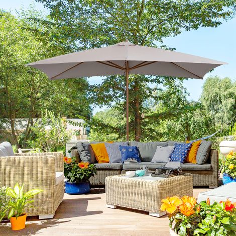 Sombrilla de jardín de madera impermeable de 2x3 m con funda de poliéster extraíble, color gris. (1/5)