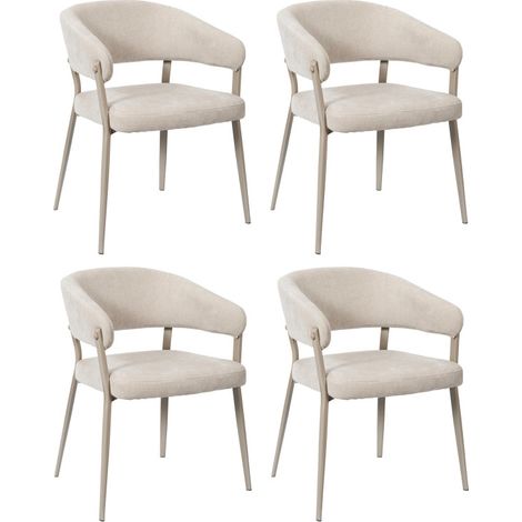 Lot de 4 Fauteuils Beige Tissu Pieds Métal 55 x 55 x 78 cm - Assise Confort - Livraison gratuite