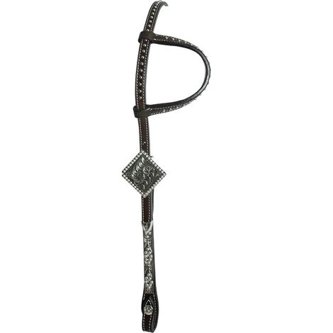 Taglia unica, Marrone: Testiera western in cuoio argentino con borchie e decoro silver