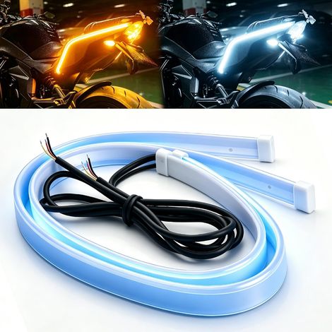 2-Pack 30cm Guide Tube Souple imperméable Voiture séquentielle Flowing Flexible Feux de Jour Lumière Blanche avec jaunissent Signal LED Strip Cars Auto (1/5)