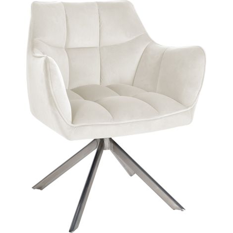 Chaise de salle à manger lounge bureau pivotante avec revêtement en velours crème pieds en acier inoxydable BUR10669