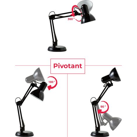 Lampe de bureau vintage Draco noire vue d'ensemble