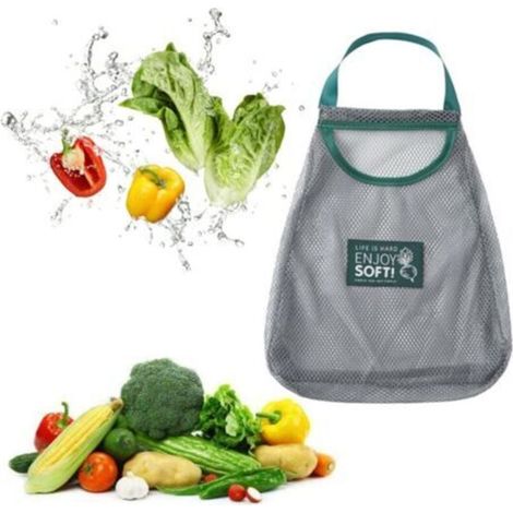 Lot de 1 filets de rangement réutilisables pour la cuisine, sac de courses, sac de rangement suspendu pour fruits, légumes, oignons, ail, pommes de terre, tomates (1/5)