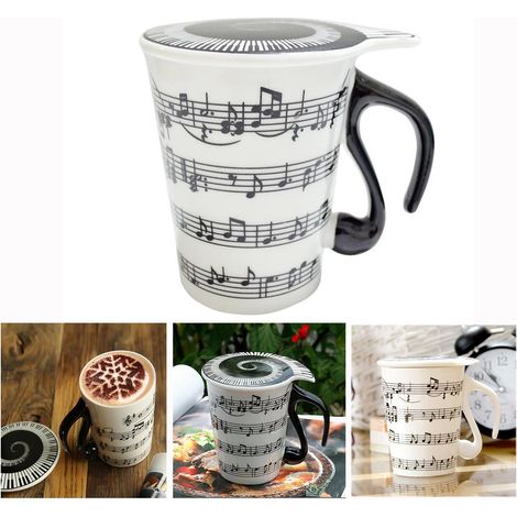 Coupe de Musique en Céramique,Tasse avec Poignée en forme de Note Musicale Piano Tasse avec Couvercle (1/5)