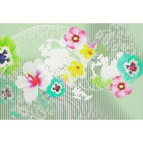 Papier peint panoramique floral vert Tapisserie panoramique salon fleurie vert, rose & blanche Papier peint panoramique cage d'escalier (1/3)