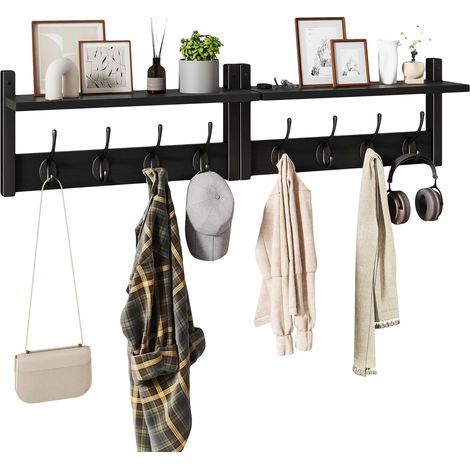 Lot de 2 Patères portemanteaux pour entrée, Porte Manteau Mural, Meuble Entrée,Vestiaire Flottant, Étagère Suspendue, pour Chambre, Salle de Bain, Noir (1/4)