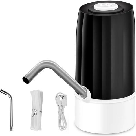 Pompe à eau électrique automatique, distributeur d'eau de grande capacité (3,8 L), rechargeable, silencieuse, avec interrupteur et câble USB, pour la maison, le bureau et l'extérieur (noir). (1/5)