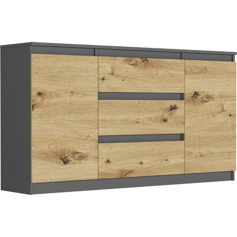 Kommode mit Schubladen und Schränken Anthrazit Mix Artisan, 140 x 40 x 76 cm - Modern R140S3