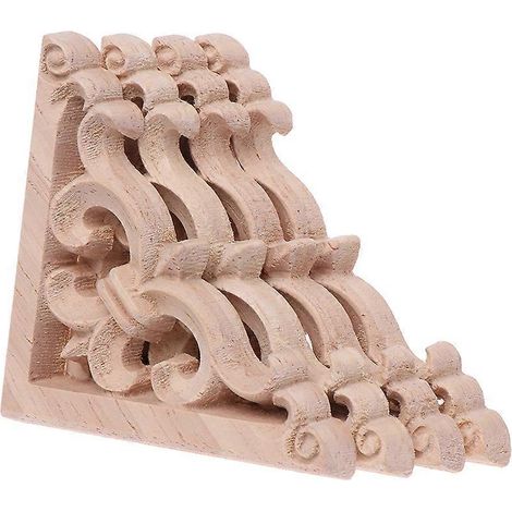 4-teiliges Set Eckapplikationen aus Holz, geschnitzt, unbemalt, für Schrank- und Küchenschrankdekoration