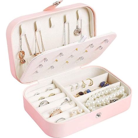 Petite boîte de rangement pour bijoux en cuir PU artificiel de voyage (rose)