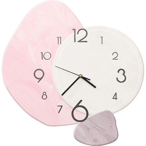Reloj de pared, mecanismo silencioso, elegante diseño de piedra en 3D, color rosa claro. (1/2)