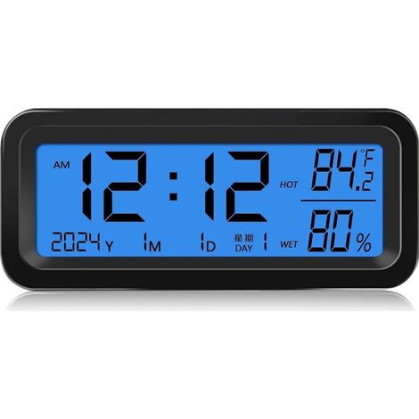 Mini Horloge Voiture Digitale, Thermometre Voiture Horloges Solaire Véhicule, Horloge LCD Tableau Bord LED, pour Affichage Heure, Date, Température et Humidité, pour Maison Voiture (1/5)