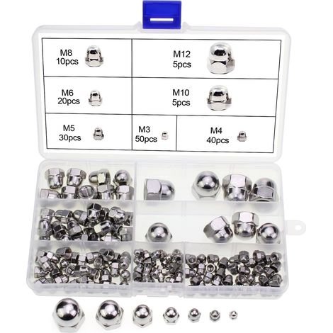 Écrou Borgne - Acier Inoxydable 304 - M3 M4 M5 M6 M8 M10 M12 - Pour Assemblage Mécanique Électronique - Lot de 160 Pièces