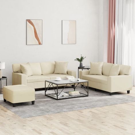 3-tlg. Sofagarnitur mit Kissen Creme Kunstleder (1/5)