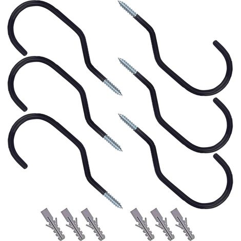 Confezione da 6 ganci neri resistenti per biciclette, ideali per soffitti di garage, con rivestimento in gomma, per appendere e riporre biciclette, attrezzi da giardino e attrezzature sportive. (1/5)