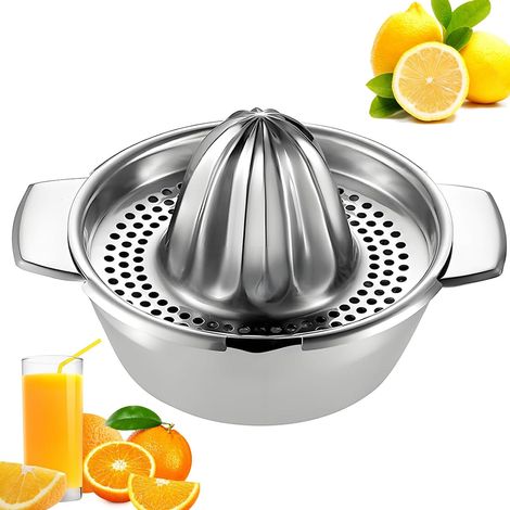 Presse Agrumes Acier Inoxydable avec Récipient, Presser Rotation Manuel, Presse Agrume Inox Robuste pour Citrons Verts, Oranges, Pamplemousses, Limes (Passe Lave-Vaisselle) (1/5)