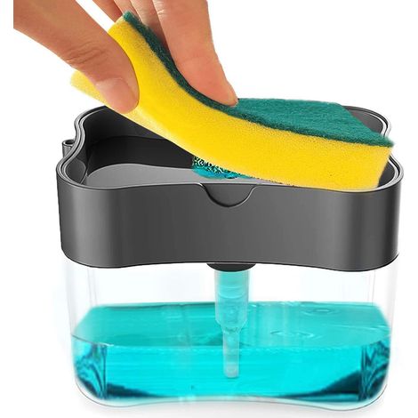 Distributeur de Savon - Pompe à Dosage Automatique avec Porte-Éponge Intégré - Pour Évier Cuisine - Réservoir 500 ml - 1 Pièce (1/5)