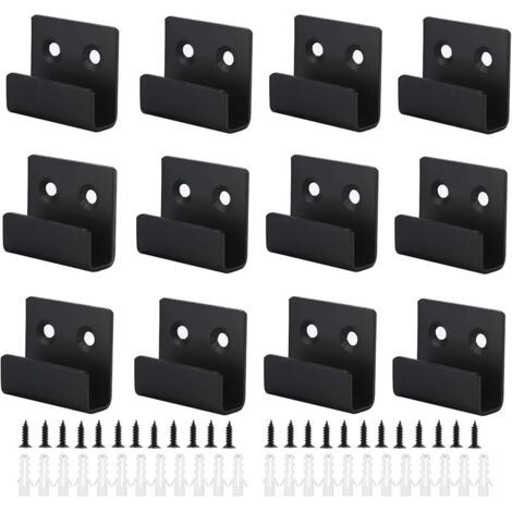 Pair Crochet Mural Robuste 12Pcs Support Mural Miroir de Fixation Crochets Muraux en Acier Laminé à Froid Crochet Mural a Visser avec Vis pour Bain Cuisine Garage(Noir, Largeur Intérieure de 11mm) (1/5)