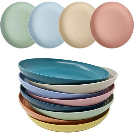 Lot de 8 assiettes en plastique léger incassables, non toxiques, passent au lave-vaisselle et au micro-ondes et saines (20,3 cm) (1/5)