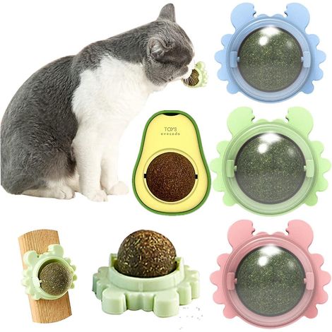 boules D'herbe  Chat, 3 Pices Balle Herbe  Chat Murale Rotatives, Auto-adhsif Balle Murale Comestible, Jouet Chat Comestibles Pour Nettoient Les D (1/5)