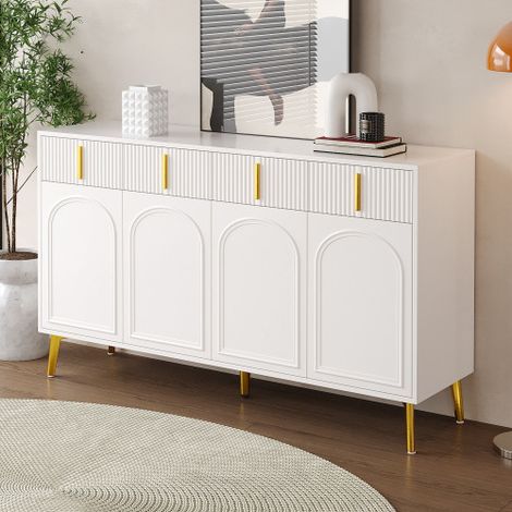 Aparator blanco con 4 puertas y 4 cajones, 140x37,8x82 cm (1/5)