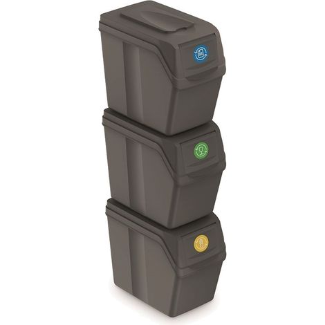 Prosperplast Set di 3 bidoni per la raccolta differenziata con una capacità di 60 litri in colore grigio 39x23x33 cm (1/5)