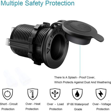 Allume-cigare étanche 12V DC prise accessoire moto voiture socket waterproof (1/5)