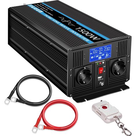 1500W Convertisseur 12V 220V Pur Sinus Chargeur 30A et Priorité Secteur et UPS Onduleur,2 Prises EU,Télécommande sans Fil et Affichage LCD Puissance de crête 3000W (1/5)
