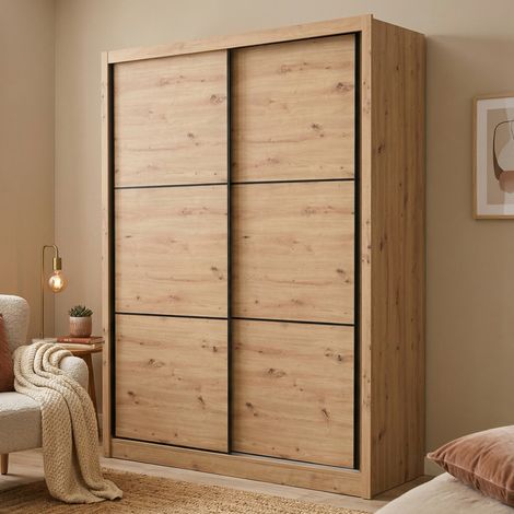 Armario Grande Faedis, Ropero Dormitorio, Perchero, 5 Estantes, Puerta Corredera, 166x215.5h cm Roble Marrón Nodoso (1/5)