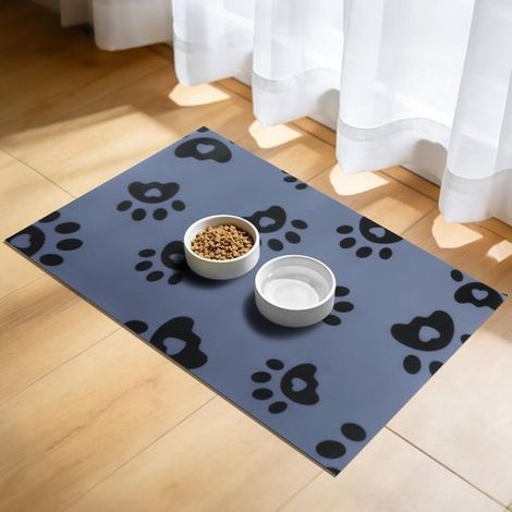 Tapis bleu pour gamelle d'animal de compagnie - 40x60cm - avec dessous en caoutchouc antidérapant - très absorbant - imperméable - résistant aux taches (1/5)