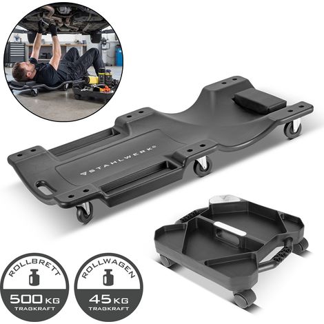 STAHLWERK Kfz-Montage-Set – XXL Rollbrett und Montageliege mit 500 kg Traglast inklusive mobilem Werkstatt-Caddy belastbar bis 45 kg, kompakter Tool-Organizer mit 5 Fächern für Kleinteile und Werkzeug