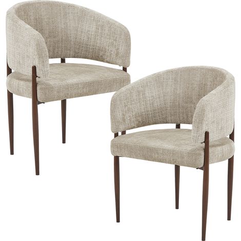 Mobilier Deco – Lot de 2 chaises en tissu beige foncé – Pieds en bois – Design épuré pour salle à manger – Confort optimal avec dossier enveloppant (1/5)