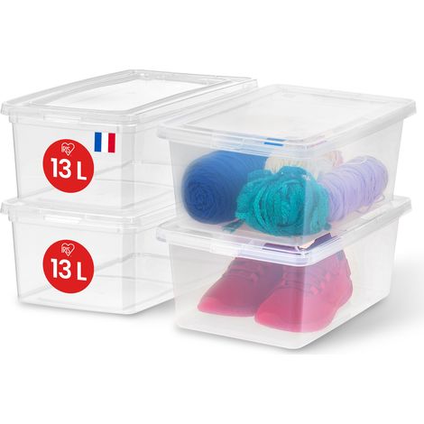 Iris Ohyama, Mehrzweck-Kunststoff-Aufbewahrungsbox, 13L, 4er Set, Transparent, Einfache VerschlieÃŸung, Stapelbar, fÃ¼r Schlafzimmer, KÃ¼che, BÃ¼ro, Badezimmer, Kleidung, Spielzeug, BPA-frei, CNL-13E