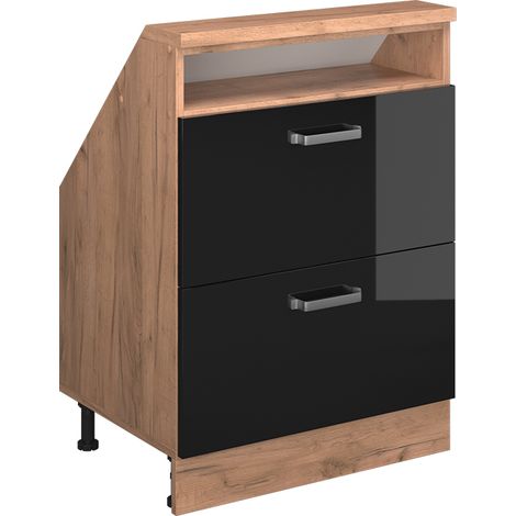 Mobile sottotetto Rion, Rovere nero/oro lucido, con 2 cassetti, Vicco