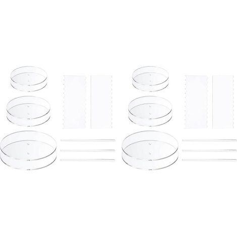 Ensemble de 2 bases à gâteaux rondes en acrylique avec trou central, spatule peigne (4 motifs) (1/5)