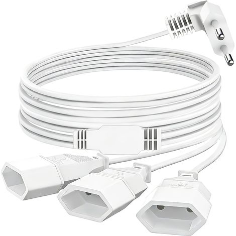 Rallonges Alimentation Euro 3 en 1 90°Rallonge Câble Plate Câble D'extension Euro Prise Câble d'alimentation Plat Blanc 3M 250 V/2,5 A pour TV PC Ordinateur Moniteur Lampe Beamer (1/5)