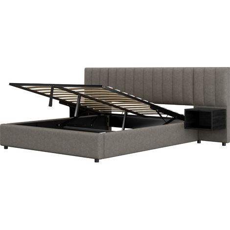 GagaLit capitonné 160x200 lin gris noir avec rangement hydraulique (1/5)