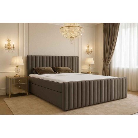 Lit Boxspring Benito I - 180x200 Cm - Gris Clair - Lit Avec Rangement - Lit En Velours - Matelas À Ressorts Bonnell (1/5)
