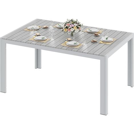 Wetterfester Gartentisch, Aluminium 140x90x75 cm, mit WPC-Tischplatte, rechteckig, für 6 Personen - (Grau) (1/5)