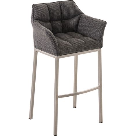 Tabouret de bar chaise haute de comptoir couture carrées assise en tissu gris 4 pieds stables en acier inoxydable 100004726