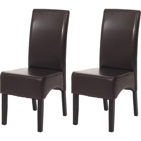 [NEUWERTIG] 2er-Set Esszimmerstuhl Küchenstuhl Stuhl Crotone, LEDER braun, dunkle Beine (1/5)