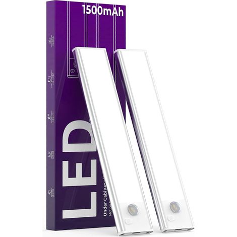 Éclairage sous meuble avec détecteur de mouvement intelligent, lampe LED rechargeable USB-C pour placard, lot de 2, blanc, 25 secondes, 1500 mAh, 8,6 mm, flexible (1/5)