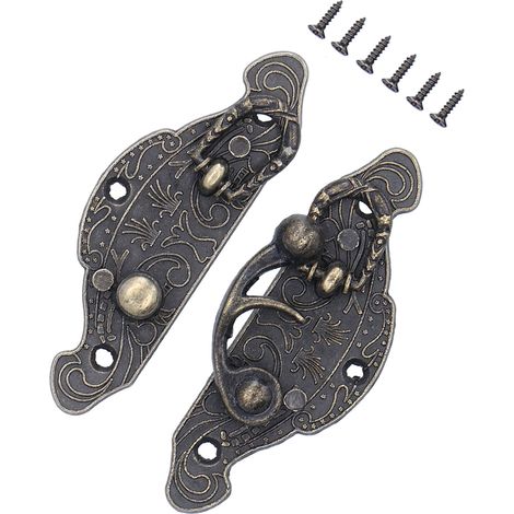 Serrure à loquet antique x10, petit matériel de fixation en bois pour coffret, fermoir rétro en laiton pour panneau de meuble, boucle de verrouillage décorative (1/5)